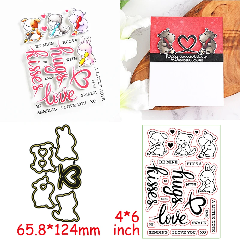 $3.8 Sending Hugs&Kisses To You Die Cut+Clear Stamp A Little Note About Love Die Cuts And Stamps For Card Making 2020