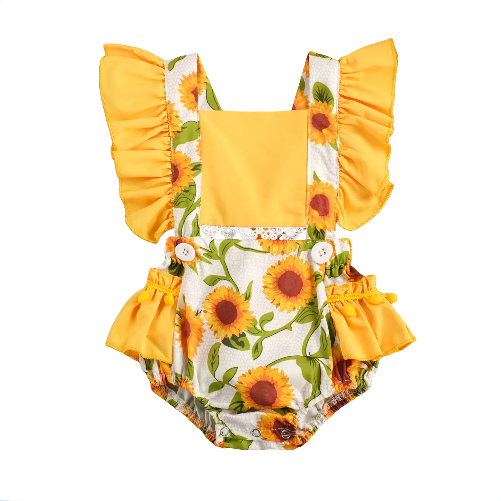 

ummer Newborn Baby Girl Clothes Fly Sleeve Sunflower Print Romper Jumpsuit One-Piece Outfit Sunsuit Summer Clothes