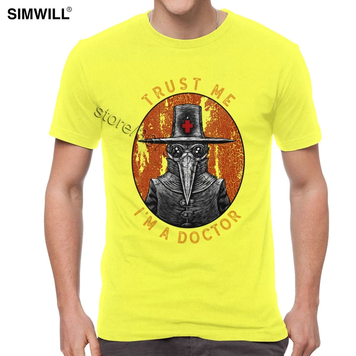 Humor Trust Me I'm A Doctor Футболка мужская хлопковая забавная Harajuku футболка короткий рукав Хэллоуин чума доктор футболки уличная одежда топы - Color: Yellow