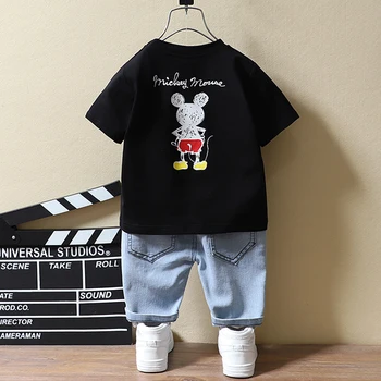 

Fashion Summer Boys Clothing Set Cartoon Miki Baby Boy Girl Children Short Sleeve Tee and Jeans 2pcs Kids Clothes Sport Suits