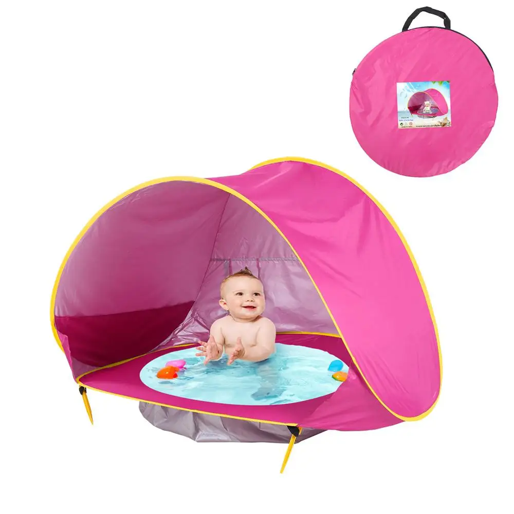 Детский пляжный тент с защитой от ультрафиолетовых лучей, водонепроницаемый всплывающий тент, палатка для детей на открытом воздухе для кемпинга, солнцезащитный козырек с бассейном - Цвет: Dark Pink