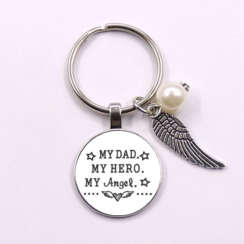 My Dad Hero Angle Glass pendant Keychain Miss Memory Father Gift Keyring Angel Wings Key Chains | Украшения и аксессуары