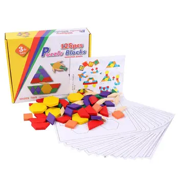 

125pcs Wooden Jigsaw Puzzle Toy Creative Tangram Shape Puzzle Children Early Education Puzzle Changeable Puzzle
