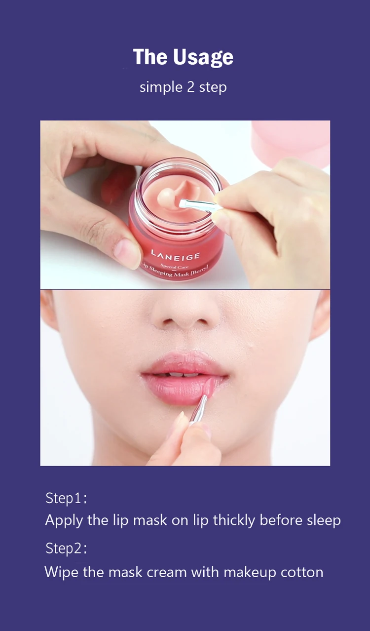 H89b8240416f2458c9ec2a948667fac08h Korea Lip mask Cream 20g Grape Fruit Essence Nutrious Lip Care Moisture Lip Balm with Lip Brush Smoothing Dryness