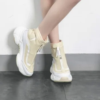 

Autumn Women's High Top shoes Nubuck ankle for women Casual Sneakers Round Toe zipper Student Flat Zapatillas Mujer D01-28