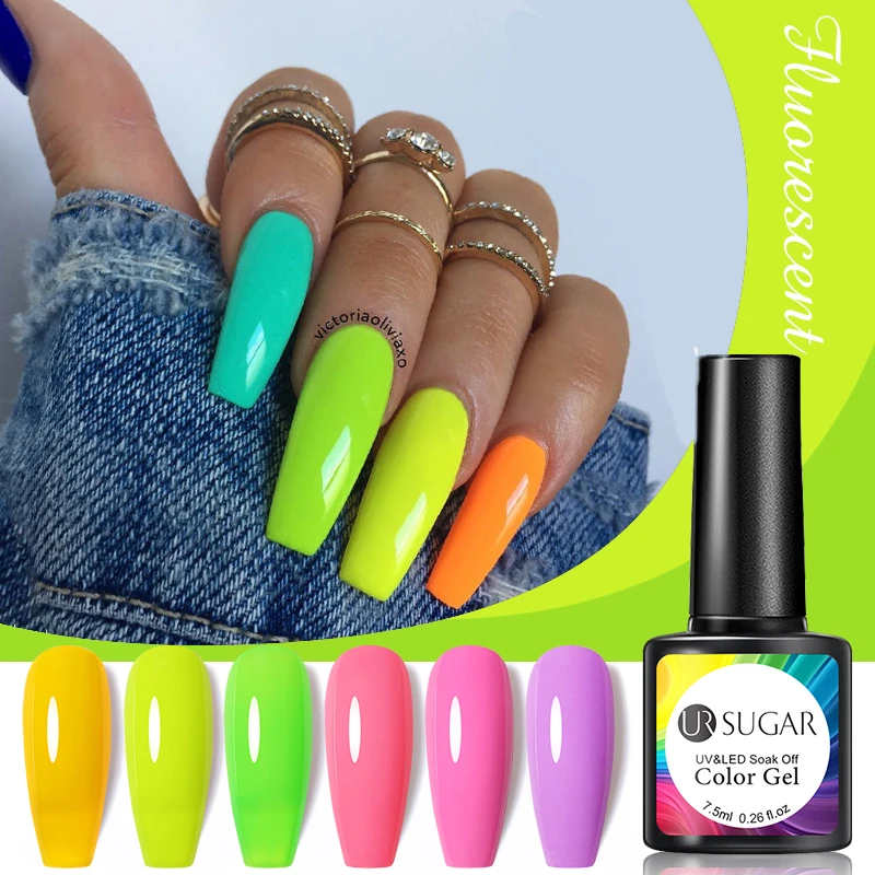 UR SUGAR esmalte de uñas en Gel UV, barniz semipermanente para manicura  Nail Art, neón, fluorescente, verde, amarillo, 7,5 ML|Gel de uñas| -  AliExpress
