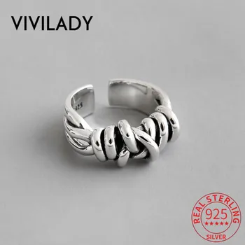 

VIVILADY Punk 925 Sterling Silver Opened Retro Weave Winding Circle Women Ring Normcore INS For Female Birthday Fine Jewelry