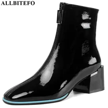 

ALLBITEFO natural genuine leather Autumn Winter women boots Square toe ankle boots leisure simple style fashion girls boots