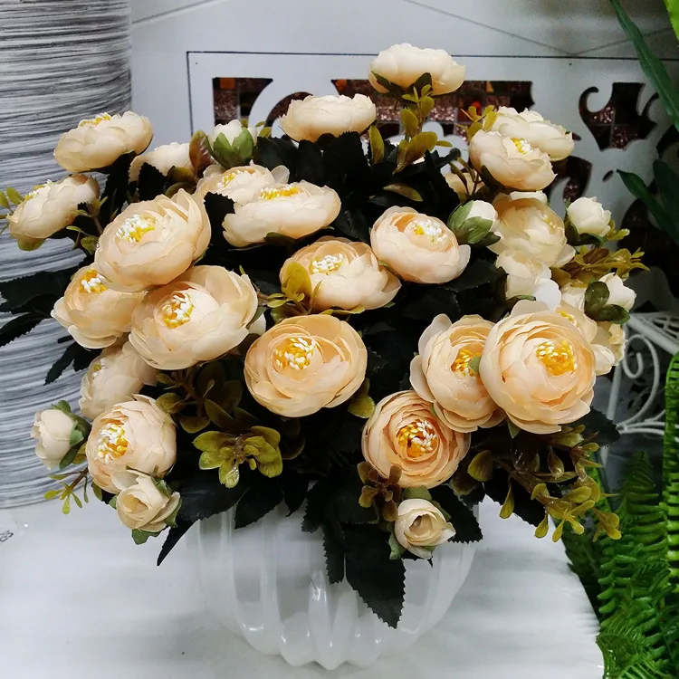 בציר משי פרחי רטרו תה ורדים פרחים מלאכותיים זר כלה לחתונה קישוט בית פרחים מזויפים