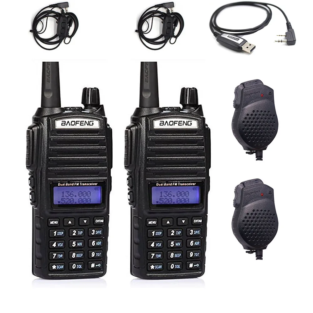 2 шт. Baofeng UV82 8 Вт Мощный двухдиапазонный двойной дисплей двойной режим ожидания 136-174 и 400-520 МГц 2800 мАч батарея двухстороннее радио UV-82-8W - Цвет: with mic and usb