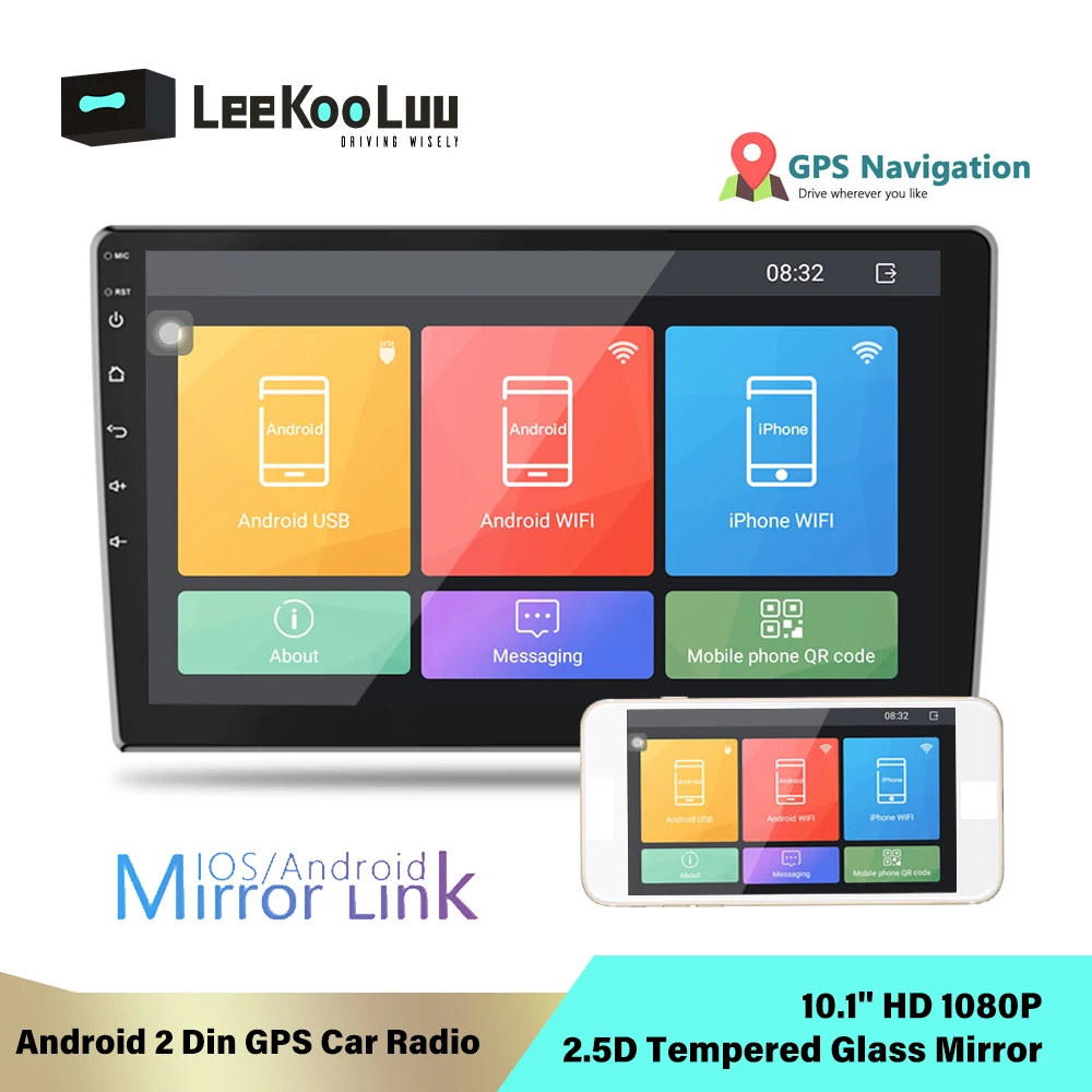LeeKooLuu 10,1 ''Android двойной Din gps стерео радио 2.5D Закаленное стекло зеркало автомобиля MP5 плеер Bluetooth wifi gps FM радио