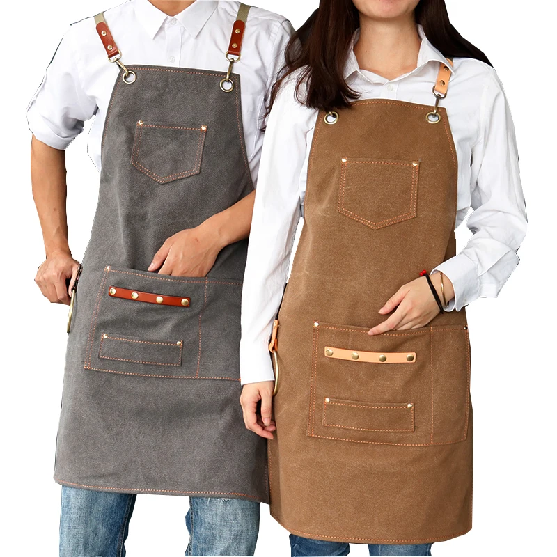 2020 New Thick Canvas Unisex Apron Bib Chef Kitchen Aprons for Women Men Coffee Shop Barber BBQ Bib working uniform