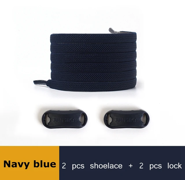 1 Pair Buckle Lock No Tie Shoelaces Elastic Reticulated Woven Flat Shoe Laces Quick Wear In 1 Second Sneakers Lazy Shoelace Navy Blue