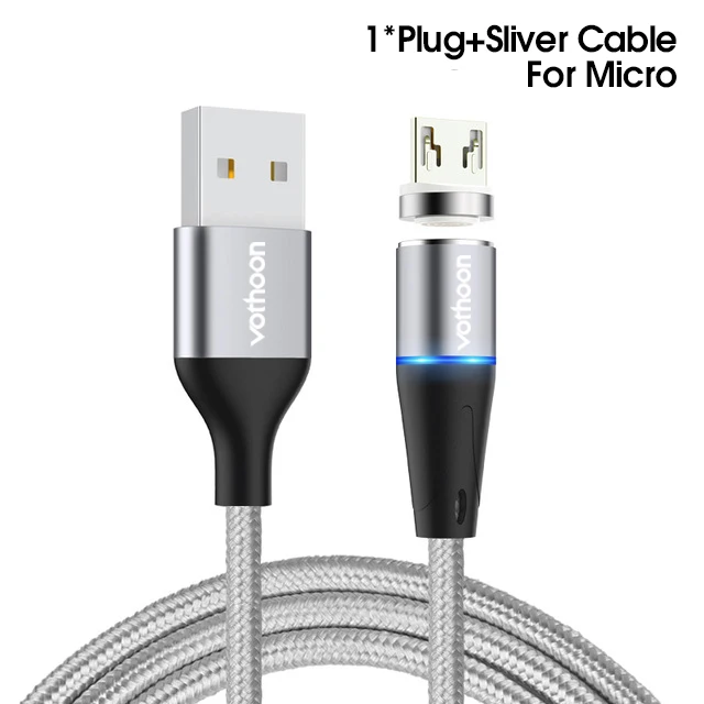 Магнитный usb-кабель Vothoon 3A для быстрой зарядки, кабель Micro USB type-C для iPhone 11Pro, samsung S10, Xiaomi 9se, магнитное usb-зарядное устройство - Цвет: Silver For Micro USB