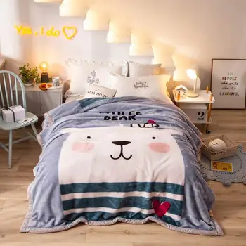 

Cartoon Polar Bear Grey Double-side Winter Thick Raschel Blankets Microfiber Twin Full Queen Size Throws Sheet Bedspread