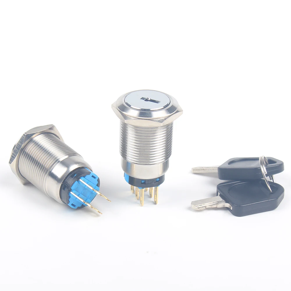 

19mm Brass chrome Key Metal Waterproof brass 2/3 positions Push Button Switch 1NO1NC/2NO2NC Momentary/Latching 3/6 Pins