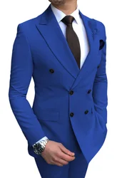 2021 New Beige Men's Suit 2 Pieces Double-Breasted Notch Lapel Flat Slim Fit Casual Tuxedos For Wedding(Blazer+Pants)
