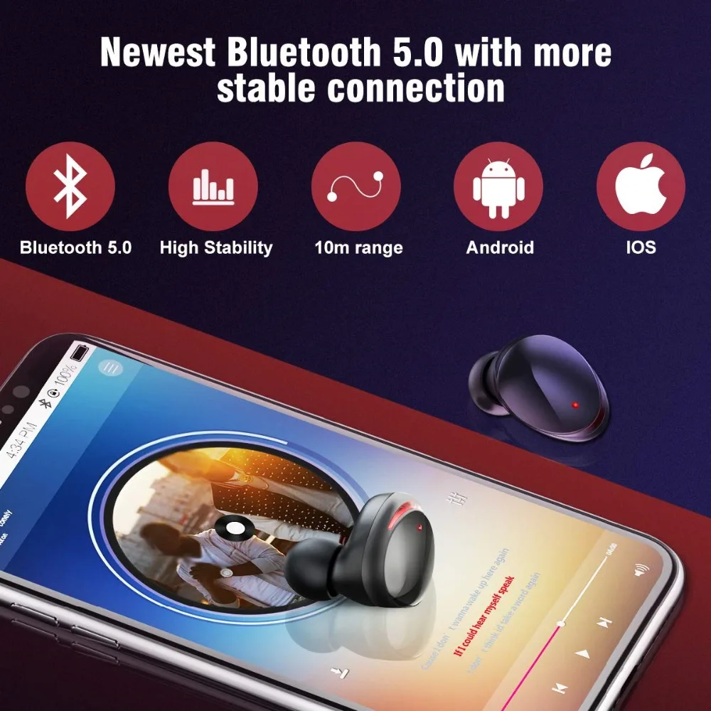 TWS T8 Bluetooth 5,0, беспроводные наушники IPX6, водонепроницаемая Спортивная гарнитура, наушники-вкладыши с глубоким басом, стерео наушники, сенсорное управление с микрофоном