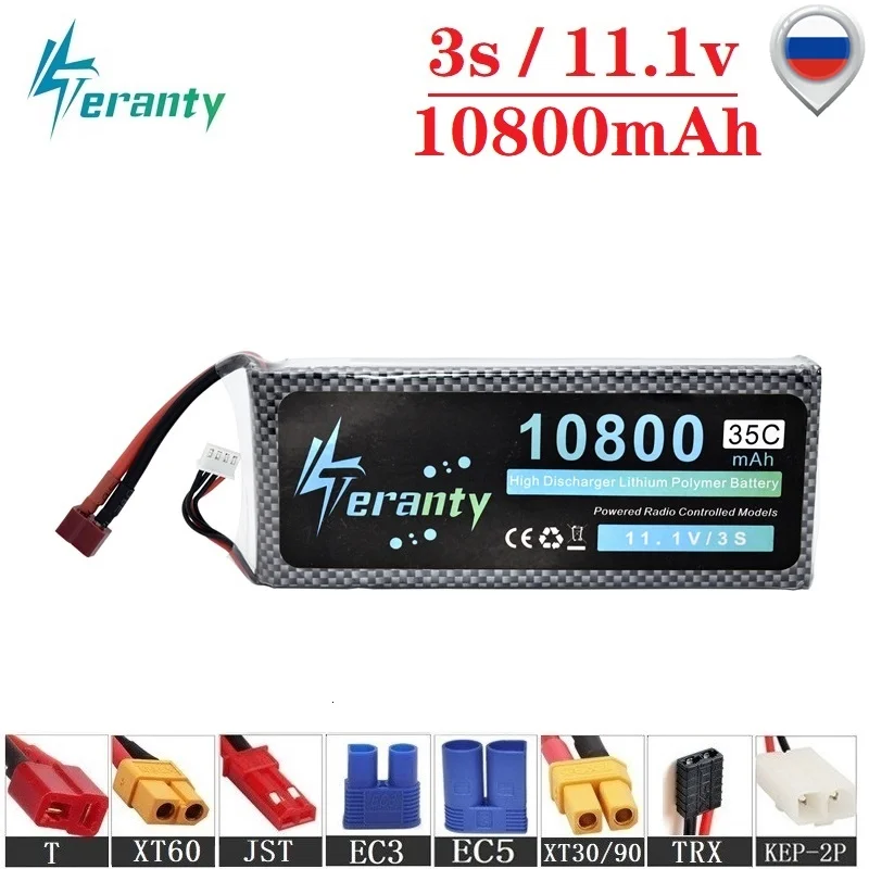 Teranty power 11,1 v 10800maH 35C Lipo аккумулятор для радиоуправляемого дрона, лодки, квадрокоптера, запасные части 3s 10000mah 11,1 v перезаряжаемая батарея