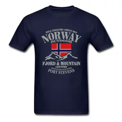 Летний флаг Норвегии Fjord горный футболка сумасшедшая Мужская рубашка хлопок Crewneck Плюс Размер короткий рукав Забавные футболки