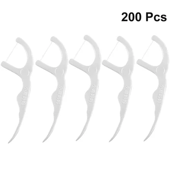 

200pcs Dental Floss Pick Dental Care Cleaner Toothpick Nylon Wire Floss Stick Toothpick Line Portable Between Teeth Cleaning Too