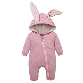 

Newborns Hooded Romper Rabbit Ears Infant Boys Girls Solid Winter Warm Long Sleeve Zipper Jumpsuit Lovely Baby Clothes 0-18M A20