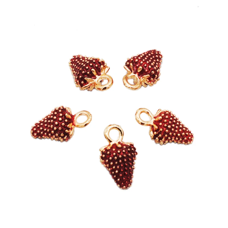 

20pcs/lot Jewelry Making Drip Alloy Fruit Charm Pendant Accessories Red Strawberry Mulberry Enamel Charm 15*9mm