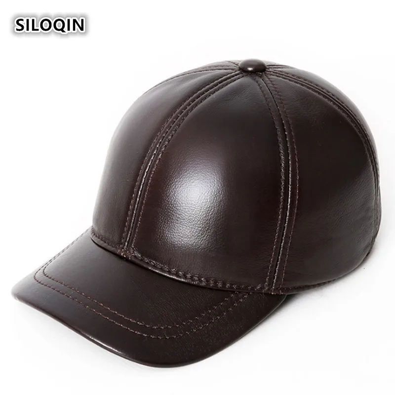 SILOQIN Женская бейсбольная кепка с хвостиком шляпа из натуральной кожи осень-зима Мужская теплая шапка из воловьей кожи с регулируемым размером
