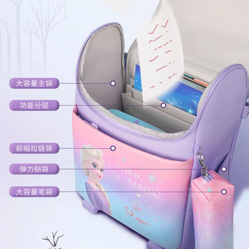 Disney Frozen School Bag For Girl Elsa Anna Primary Student Shoulder Orthopedic Backpack Large Capacity Grade 1-5 Gift Mochilas