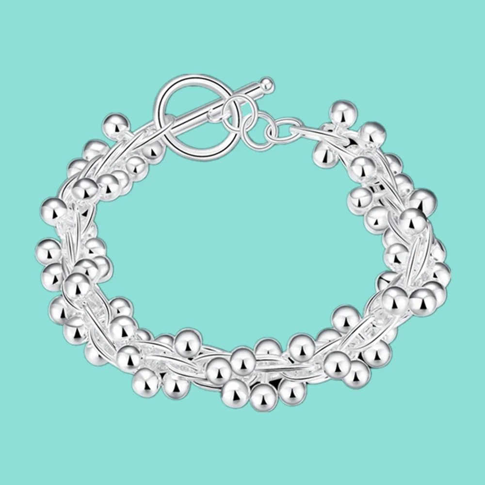 

Fashion Grapes More Beaded 925 Sterling Silver Charm Bracelets Jewelry For Women Wedding Engagement Gift