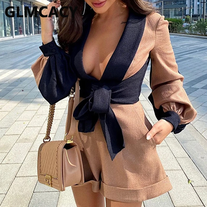 Mono de manga larga con cuello en V para mujer, pelele elegante OL