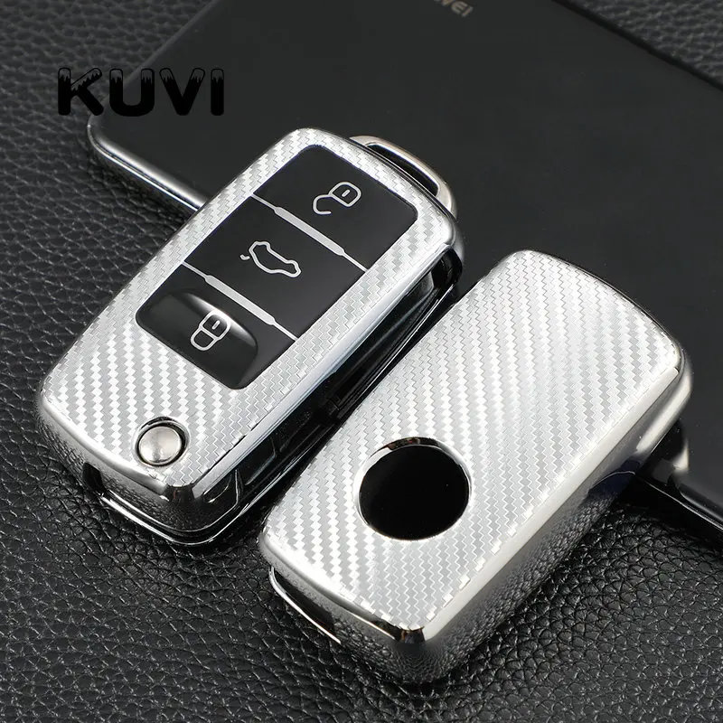 TPU Carbon fiber car key cover case shell fob for VW Golf Bora Jetta POLO GOLF Passat For Skoda Octavia A5 Fabia For SEAT Ibiza key case car key shell