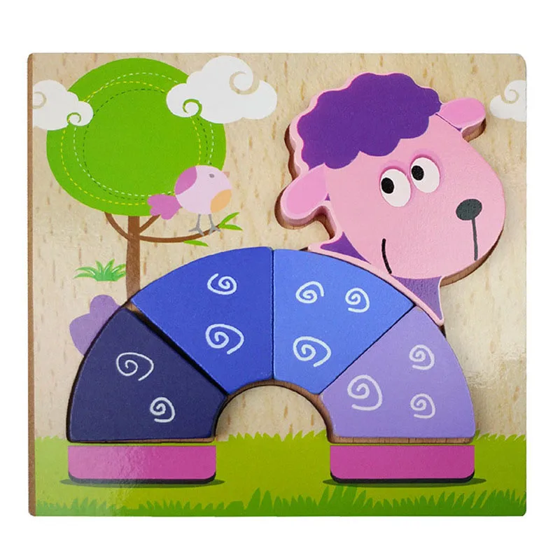 Creative 3D Wooden Puzzle Cartoon Animal Traffic Cognition Jigsaw Colorful Early Educational Toys For Children Kids Baby