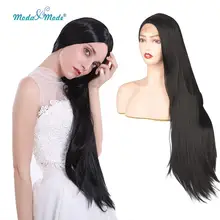 Moda& Mode 3" длинные черные шелковые прямые парики средняя часть блонд натуральные парики Косплей термостойкие для женщин синтетические кружева спереди