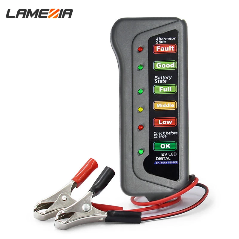 

LAMEZIA Mini 12V Digital Vehicle Battery Tester 6 LED Lights Display Diagnostic Tool Auto AlternatorTester For Car