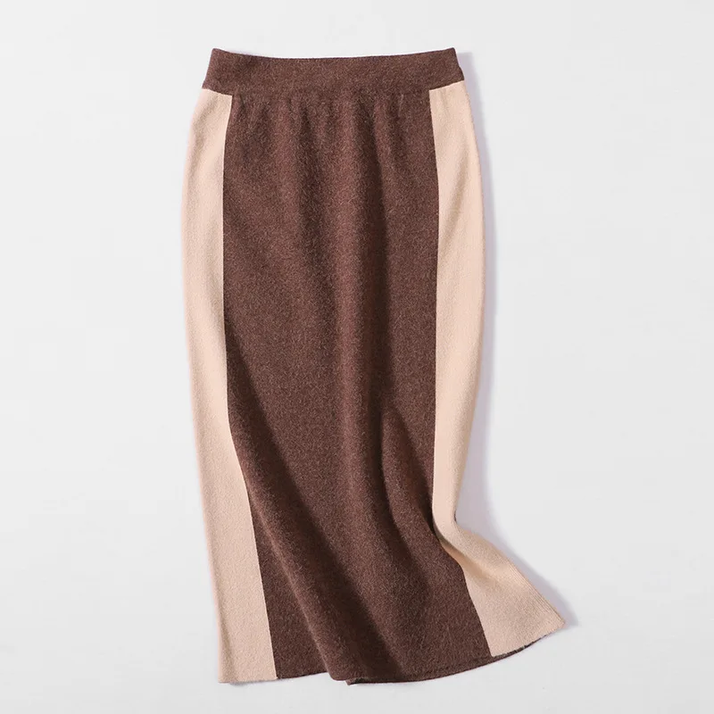 Женская трикотажная юбка, Осень-зима, высокая талия, пэчворк, цвет, блокировка, юбки, для женщин, Вязанная, Falda, для женщин, хорошее качество, LS215
