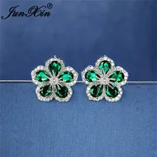 Delicados pendientes de cristal grande flor de cerezo para mujer 925 Plata verde azul piedra circón color rojo pendientes de broche para boda joyería Vintage