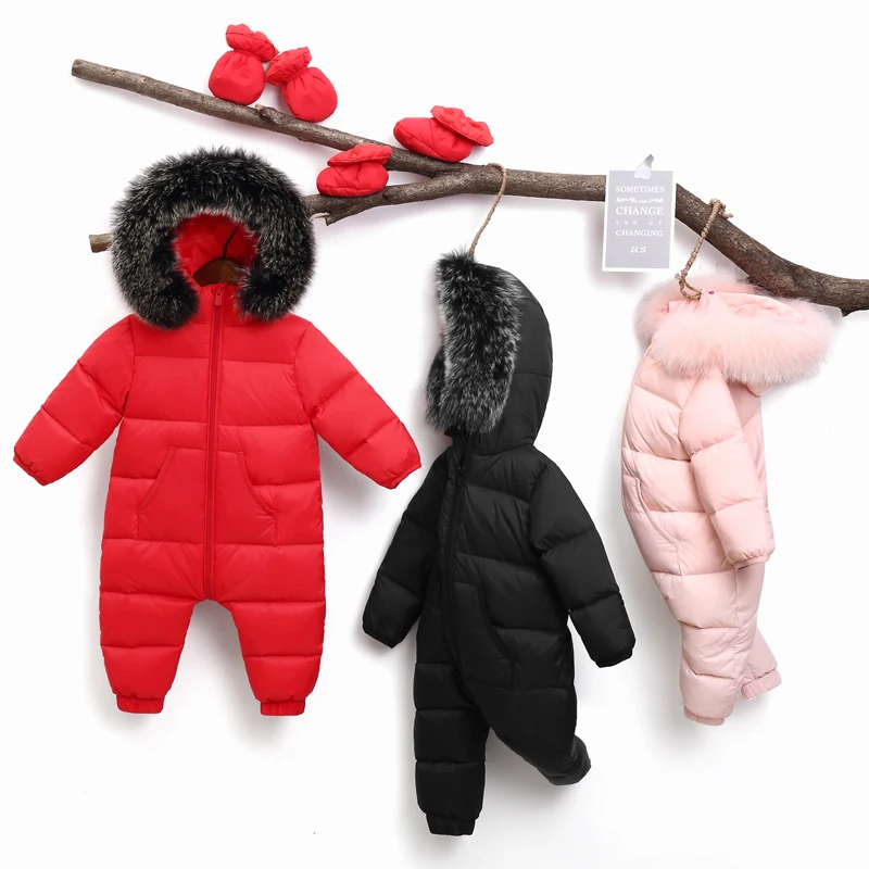 Baby Snowsuit Winter Jumpsuit Newborns Snow Wear Clothes Down Fur Jacket Kids Girls Coats Infant Rompers for Boy Parka Overalls