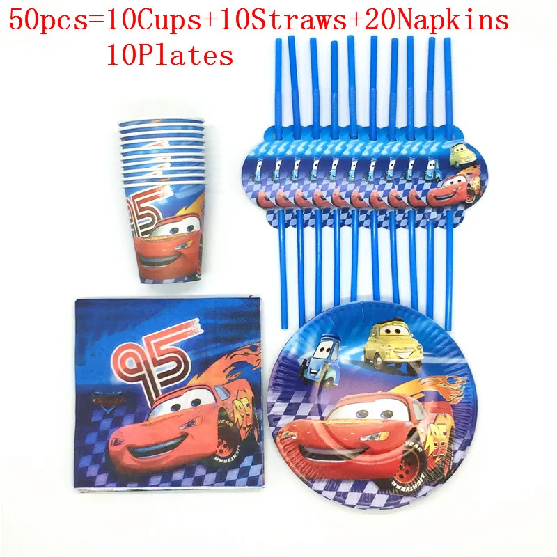BeiPanXiZhi 50pcs 50 шт./80 шт. Дисней Тачки Молния Маккуин бумажные соломинки чашки тарелки салфетки детский душ Декор мультфильм автомобили день рождения наборы - Цвет: BeiPanXiZhi 50pcs