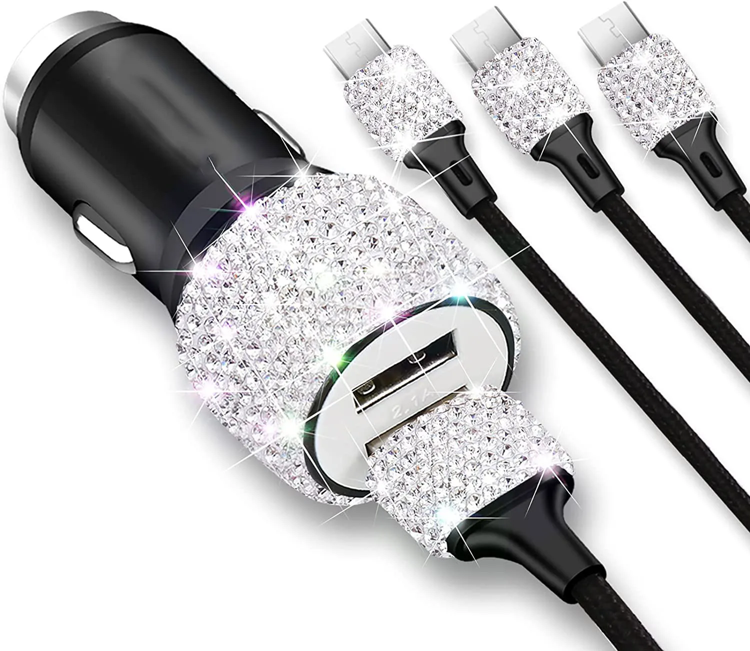 Автомобильное зарядное устройство с двумя USB-разъемами украшенное стразами