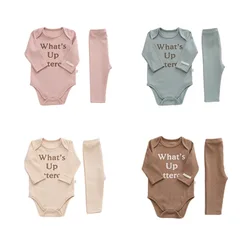 Ensemble 2 pièces pour bébés garçons et filles, barboteuse à manches longues et pantalon, vêtements d'automne pour nouveau nés 