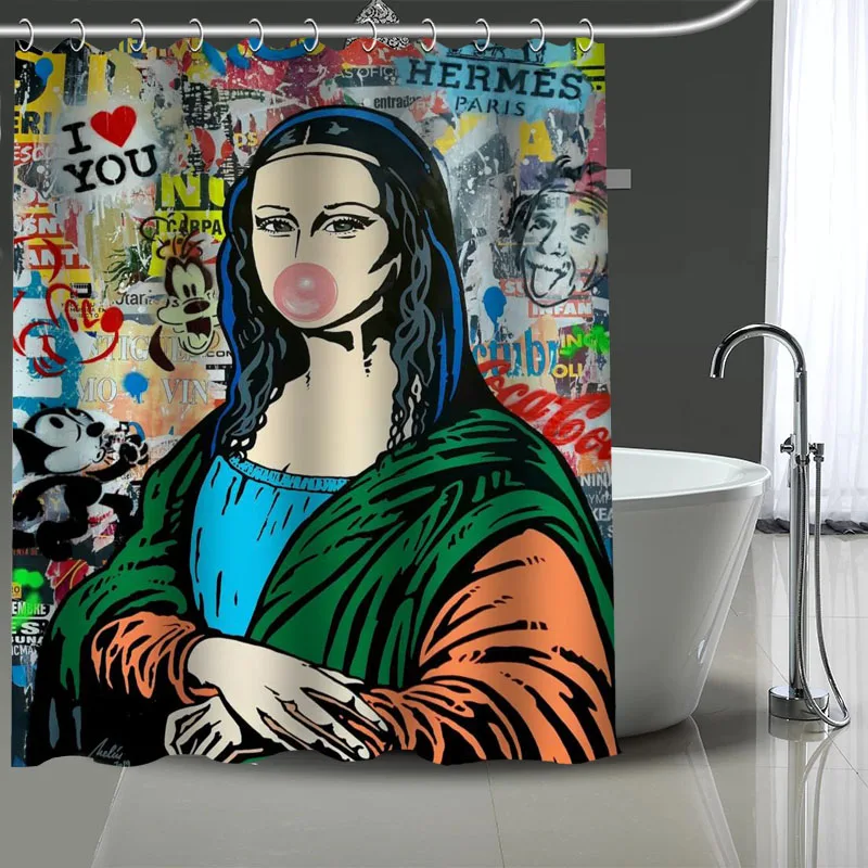 

Забавная художественная занавеска для душа на заказ «Мона Лиза» s «сделай сам», занавеска для ванной из моющегося полиэстера для украшения ванны