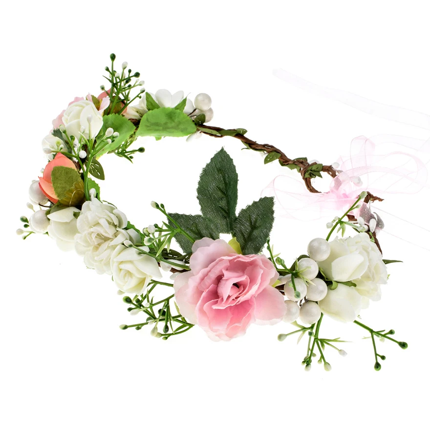 Molans ручная стимуляция натуральный ягодный венок регулируемая лента белый розовый цветок розы гирлянды для женщин свадебные волосы короны