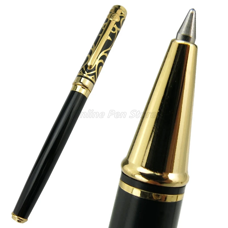 Duke Metal Sapphire Flower Style Gold Trim Refillable Roller Ball Ballpoint Pen Professional Office Stationery Writing Accessory
