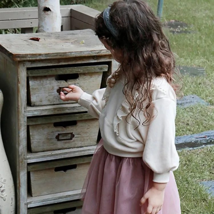 Футболка для девочек кружевные лоскутные топы с длинными рукавами для девочек, хлопковые топы розового и белого цвета для маленьких девочек, детские футболки Повседневная хлопковая детская одежда