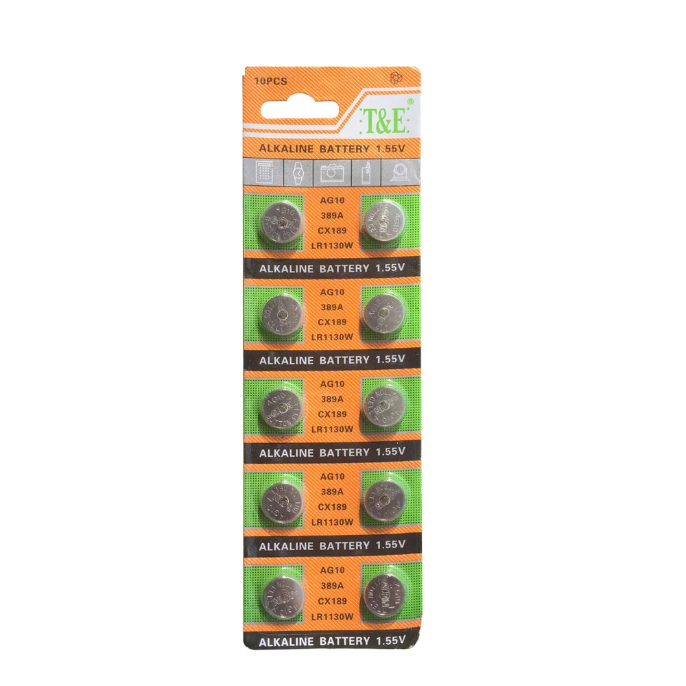 10pcs/card AG10 For Watch Toys Remote 189 LR54 Cell Coin Alkaline Battery 1.55V SR54 389 LR1130 SR1130 Button Batteries | Электроника
