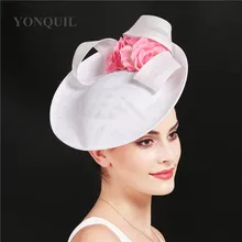 Белая Праздничная большая шляпа для женщин с цветочным декором, элегантный женский церковный головной убор с повязкой на голову