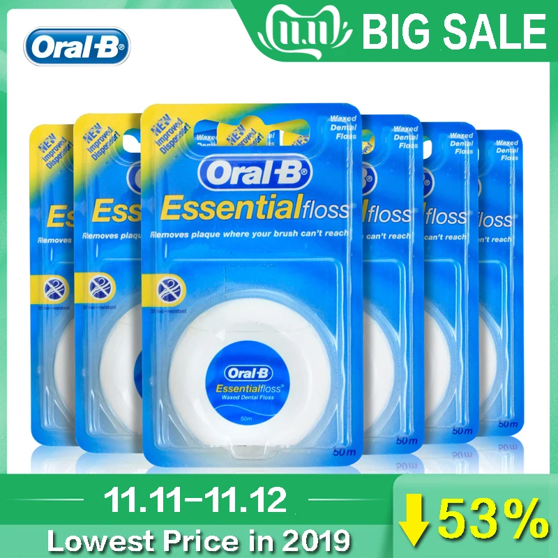 cheap Oral B Essential Floss Comfortable Waxed Dental Floss Gum Care Interdental Clean Flat Thread Flosser 50m pc
