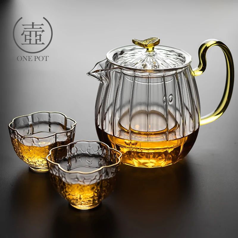

Thickened petal teapot with filter heat-resistant high temperature glass tea pot household Kungfu teacup boiling brewing tea set