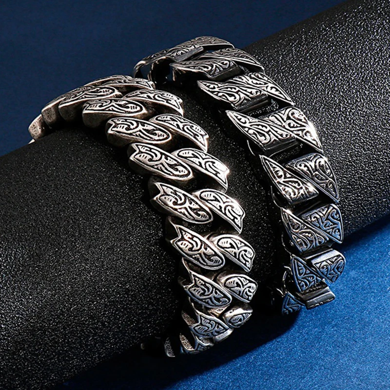 Мужской винтажный браслет цепочка из нержавеющей стали с кубинскими звеньями 20